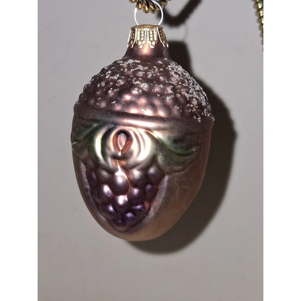 Vintage Germany Mercury Glass Acorn Ornament Grapes & Leaves 2.5